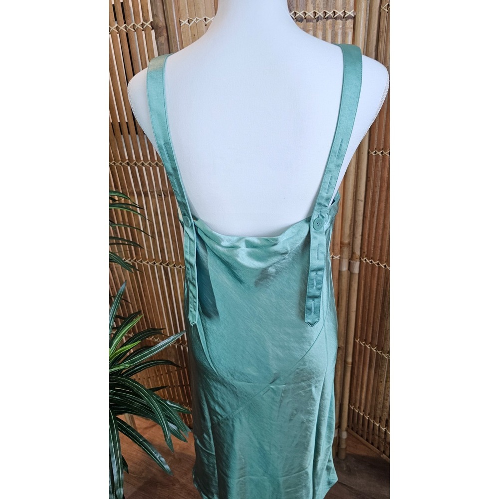 Wildfang The Empower Adjustable satin slip dress in sage size SMALL NWT - Picture 8 of 16